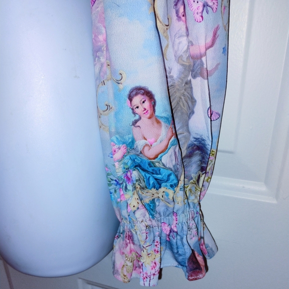 Sugar Thrillz Divine Lush Opulence Puff Sleeve Blouse Renaissance Print Crop Top - Picture 6 of 7